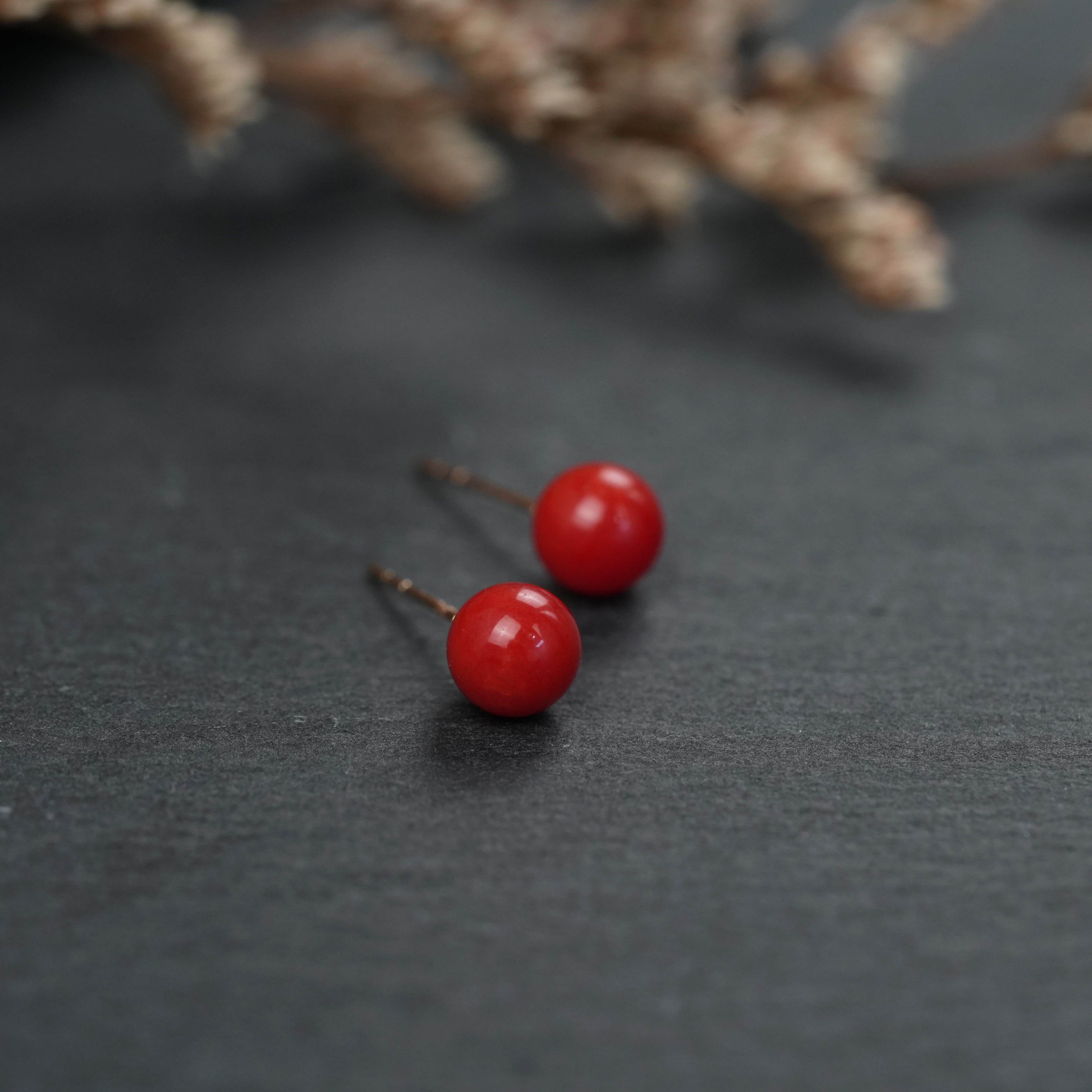 【胡可推荐】红桥 珊瑚素钉圆珠款耳钉耳饰 18K,淘宝优惠券,粉丝福利购,淘宝优惠卷