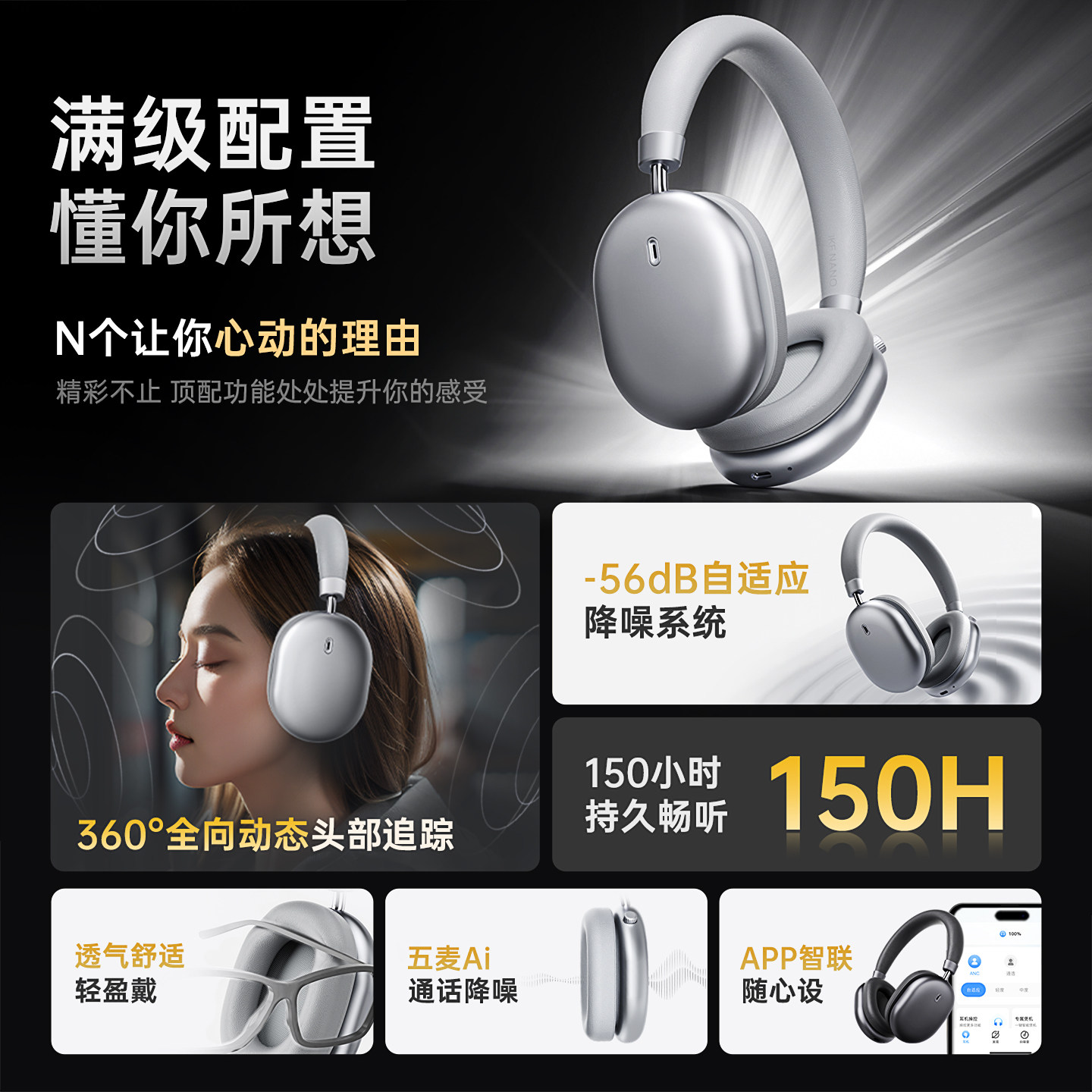 IKF Nano Active Noise Canceling Headphones Wireless Bluetooth Gaming 2026 New Soundproof Apple Max