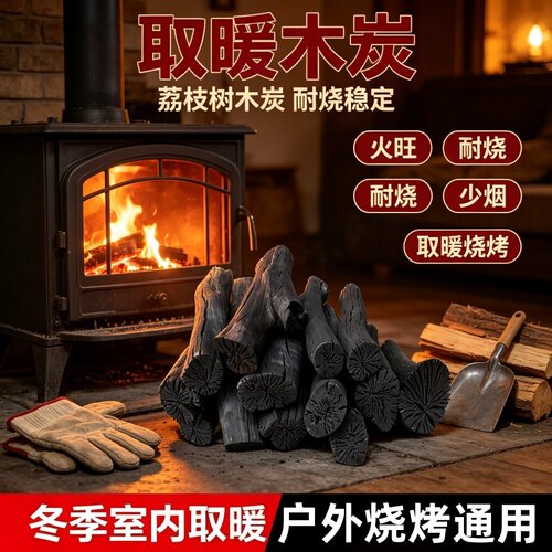烧烤炭荔枝木炭碳果木炭碳块原木炭烧烤炉家用无烟烤火取暖火锅商 - 图0
