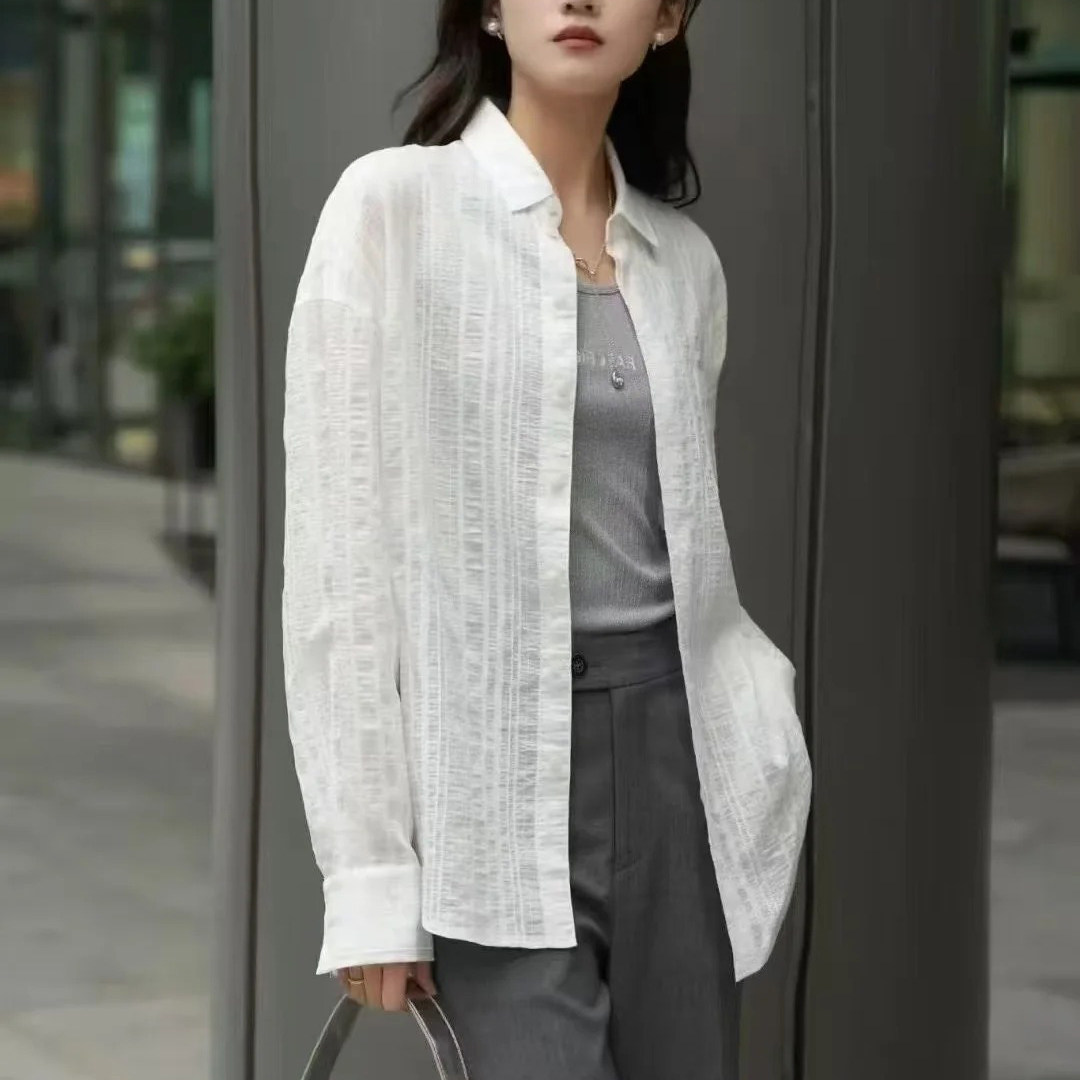 商场同款女装2025早秋新款时尚百搭宽松显瘦长袖衬衫女休闲上衣