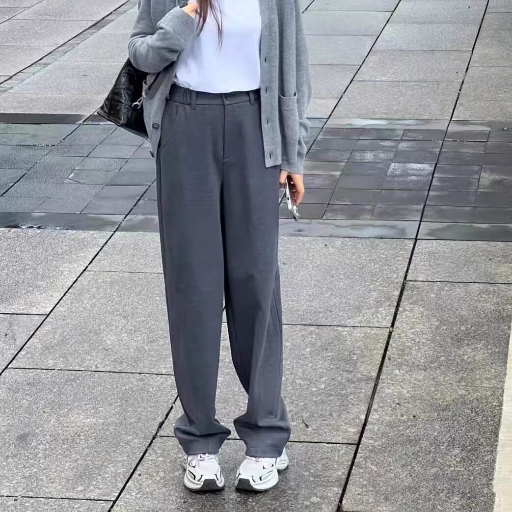 商场同款女装2025秋冬新款时尚百搭松紧腰植绒直筒加厚弯刀休闲裤