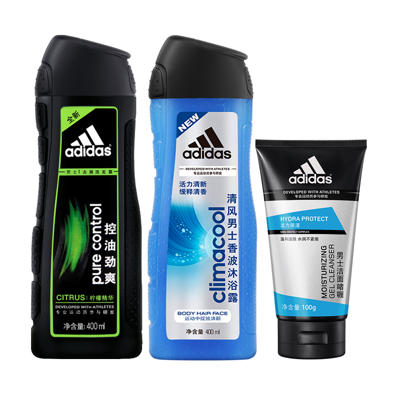 阿迪达斯点妆专卖店阿迪达斯男士控油去屑洗发露400ml柔顺滋养活力止痒洗发水沐浴液0