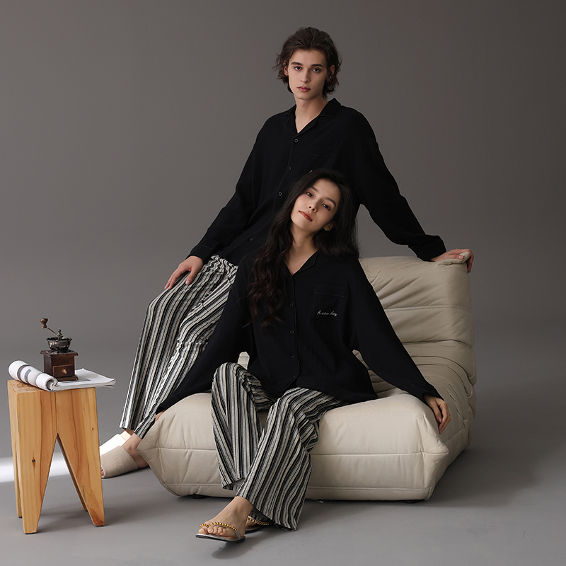 情侣睡衣女春秋季纯棉纱布薄款家居服男女全棉休闲韩版可外出套装
