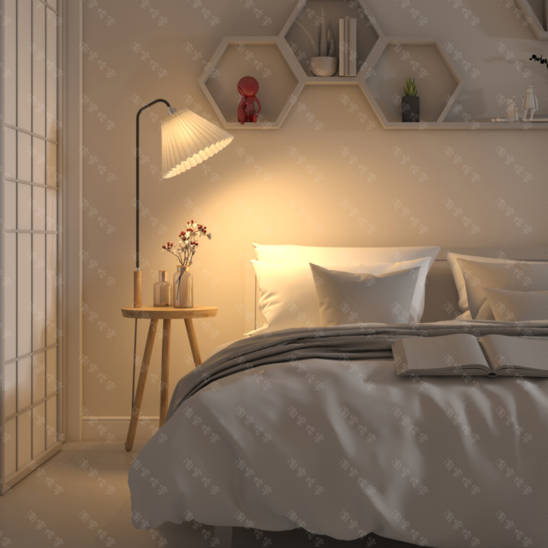 茶几落地灯实木客厅卧室床头灯创意北欧遥控沙发落地台灯简约原木 - 图0