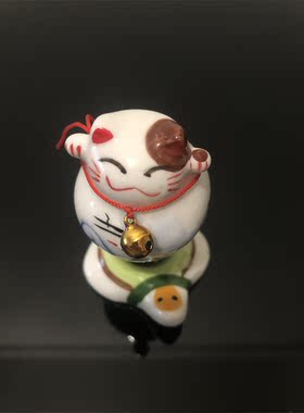 出口日本弹簧陶瓷招财猫摆件铃铛可拆卸
