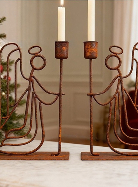 复古做锈烛台天使烛台装饰摆件