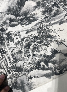 清 王鉴摹梅清道人溪亭山色图高清四王山水画立轴微喷复制画稿轴