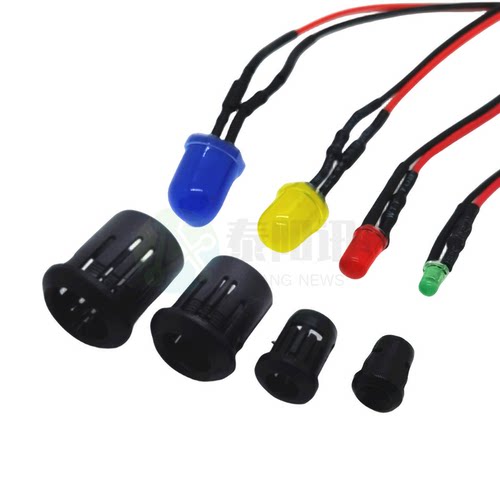 F3mm5/8/10mmLED圆头发光灯珠带线带黑色长灯套信号指示灯3V220V - 图0