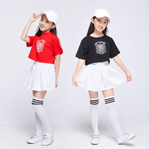 Hot Pins Street Dance Costumes Hip Hop Wind Children Jazz Dance Costumes Short Sleeve Dew Navel Clothes Girl Dance Practice