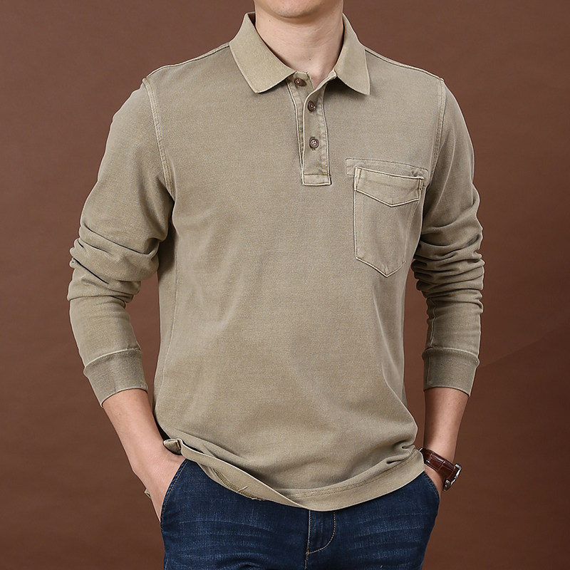 简顿加厚纯棉长袖翻领男士潮polo衫 简顿T恤