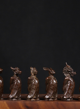 仿古铜十二生肖茶席茶宠摆件香道茶道高端装饰摆件日式铜摆件