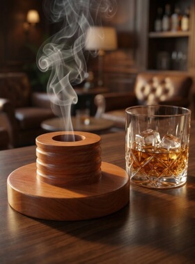 实木烟熏器威士忌鸡尾酒木制烟熏盖酒吧调酒工具樱桃木烟熏器