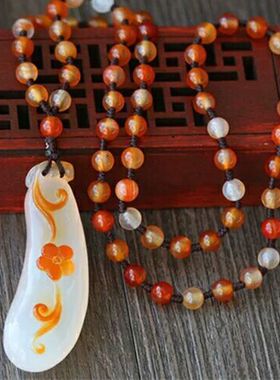 俏色玉髓水滴如意百搭吊坠送证