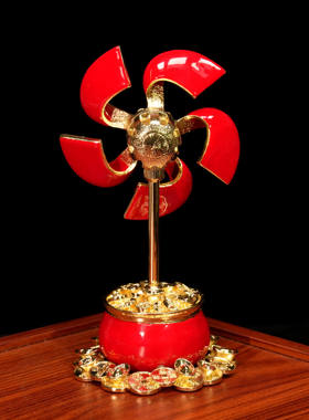 中式风水车轮旋转乾坤客厅摆件