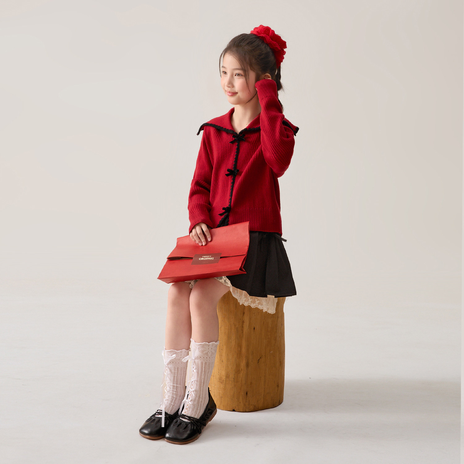 NORNOR陈大猪女童红色毛衣新年款冬装保暖好看翻领儿童套头针织衫,淘宝优惠券,粉丝福利购,淘宝优惠卷