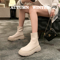 White short boots woman 2023 new autumn and winter slim Chelsea boots thick bottom shoes plus suede little sub Martin boots