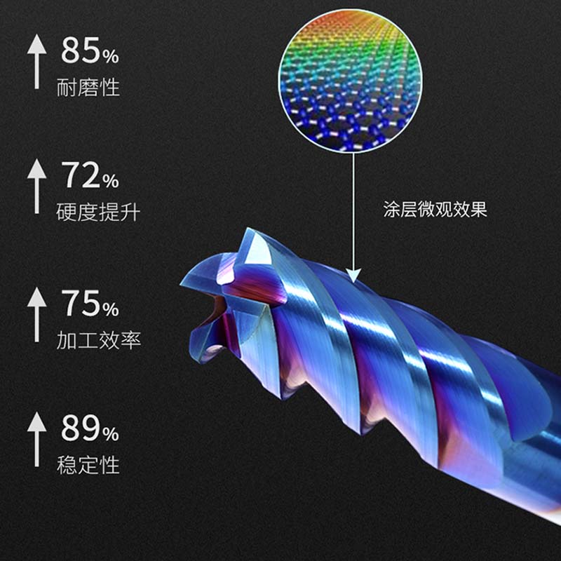65度钨钢铣刀4刃不锈钢专用高硬蓝纳米涂层加长合金立铣刀cnc刀具