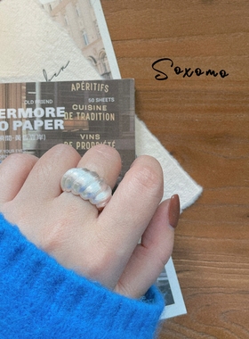 拉丝牛角面包小众设计高级感纯银素银s925螺纹极简叠戴戒指