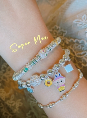 supermax原创小众设计S925纯银拉bubu甜甜圈爱心小花蝴蝶结手链