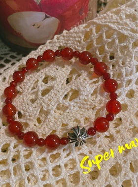 原创小众设计款纯银s925重工十字球球玛瑙叠戴百搭手链女