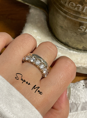 韩国东大门s925纯银重工设计款闭口锤纹宽质感戒指叠戴小众