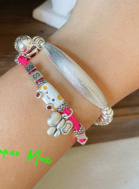 SuperMax原创小众设计款s925纯银奶酪蝴蝶结字母牌抽拉手绳荧光粉