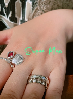 super max 纯银S925小众设计款复古实心小石头戒指轻纹理光圈戒指