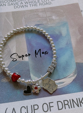 原创设计小众纯银S925笑脸爱心字母牌郁金香银珠ins风百搭手链女