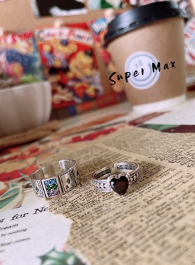 爱心扑克牌925纯银开口戒指