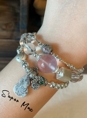 super max 原创小众设计纯银S925极细简约复古爱心路路通叠戴手链