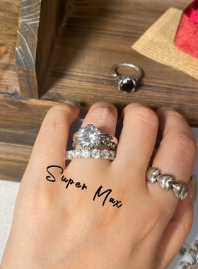 韩版东大门hey纯银S925重工十字架抓钻锆石前开口叠戴夸张戒指