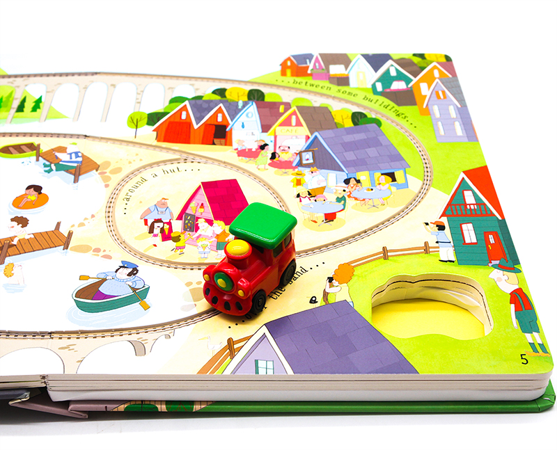 繁忙的火车轨道书 Usborne Pullback Busy Train英文原版绘本儿童互动游戏读物益智轨道书 windup同系列手动回拉
