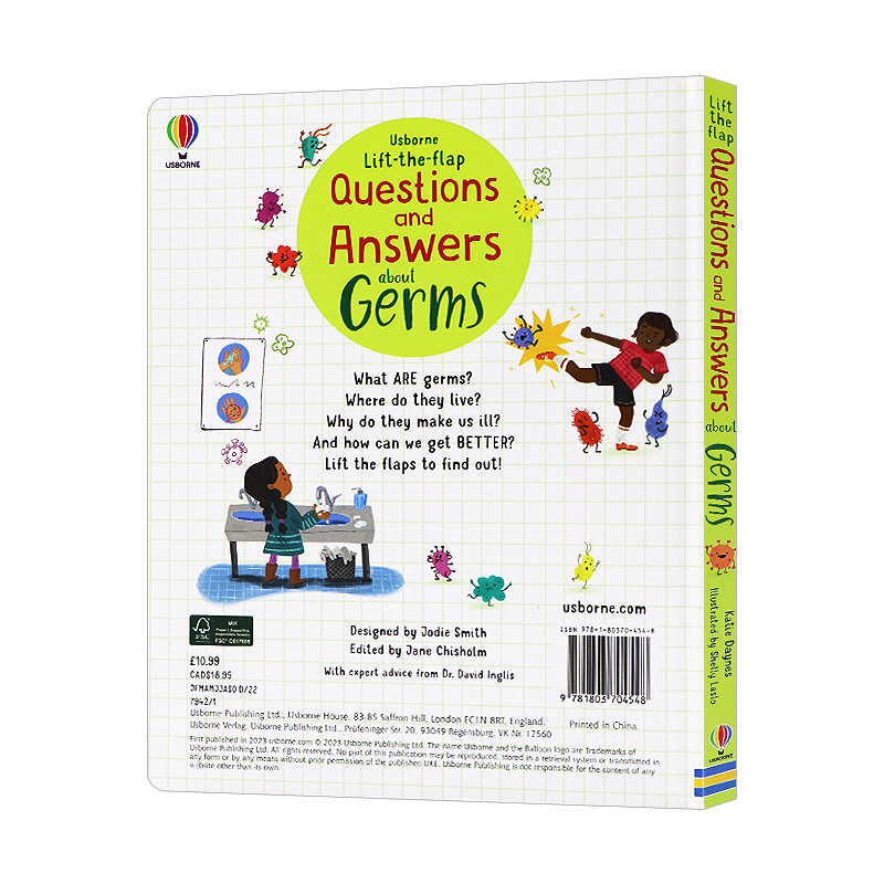 Usborne出品 问与答翻翻书系列 细菌 英文原版 Lift-the-flap Questions and Answers about Germs 趣味纸板翻翻书 尤斯伯恩