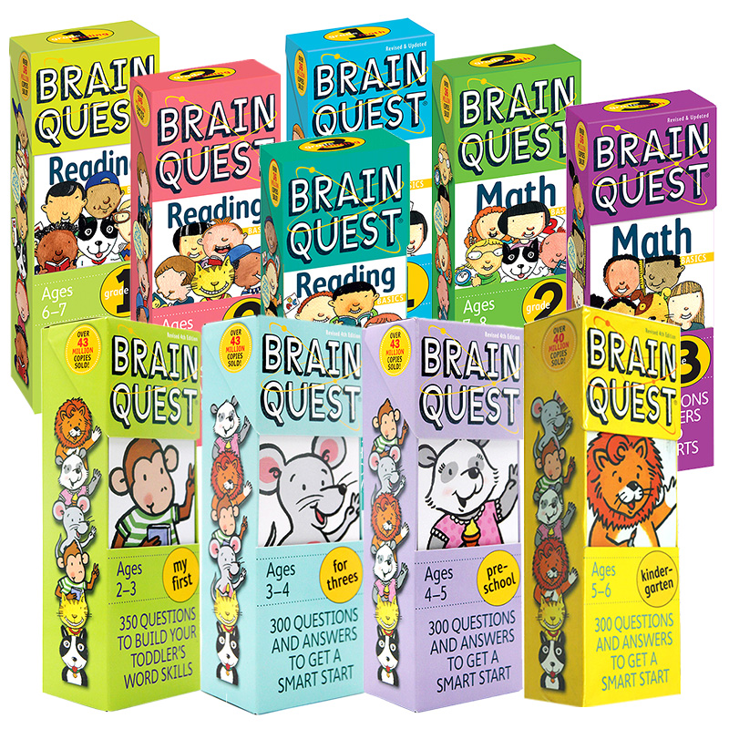 Brain Quest卡片系列 138元3件 Preschool Kindergarten/Reading /Math Grade 大脑任务字卡书英文原版 学前小学生全科练习阅读物 - 图3