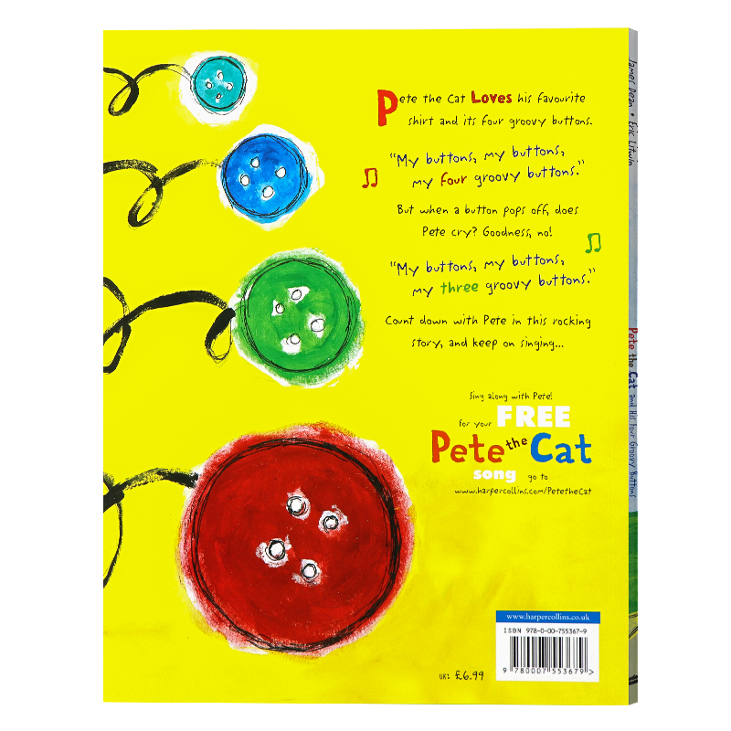 皮特猫和他的四颗时髦纽扣 英文原版绘本 Pete the Cat and his Four Groovy Buttons 亲子育儿图画故事书 吴敏兰书单Eric Litwin