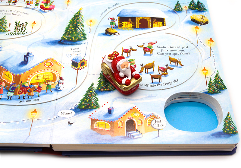 现货Usborne圣诞老人的圣诞之旅Santa's Christmas Journey with Wind-Up Sleigh英文原版儿童读物轨道书扭动发条书圣诞节主题绘本