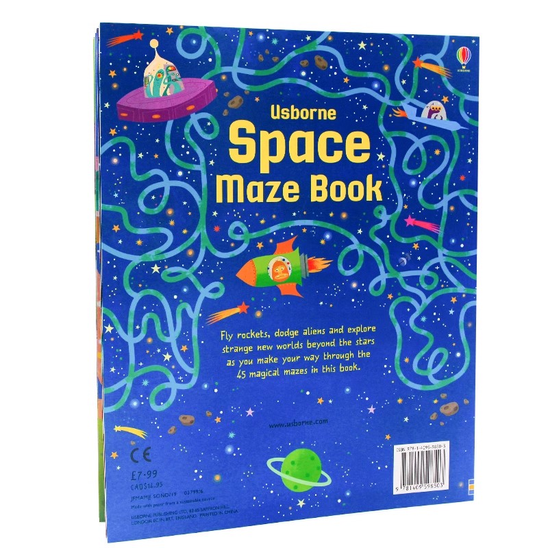 Usborne出品 太空冒险迷宫书Space Mazes Book 英文原版绘本 益智图书迷宫大开本游戏书 培养逻辑思维能力 儿童智力开发启蒙图画书 - 图0