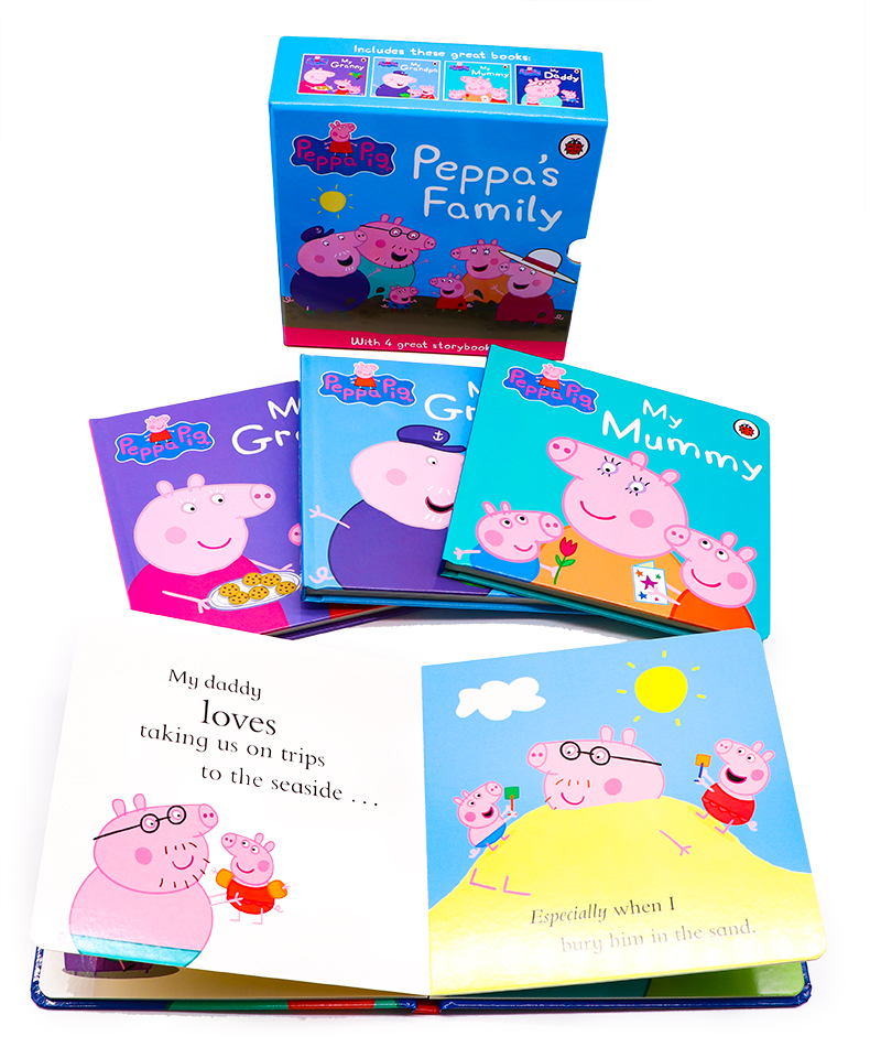 Peppa Pigs' Family 小猪佩奇的一家4册纸板书 英文原版绘本 My Daddy Mummy Grandpa Granny 粉红猪小妹低幼英语启蒙故事绘本盒装 - 图2