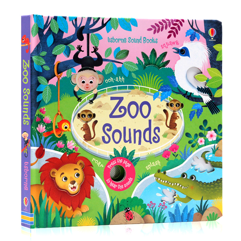 现货Usborne 出品 动物园奇趣发声书 英文原版 Sound Books Zoo Sounds 幼儿英文启蒙认知单词故事绘本纸板书 触摸感知洞洞书 - 图3