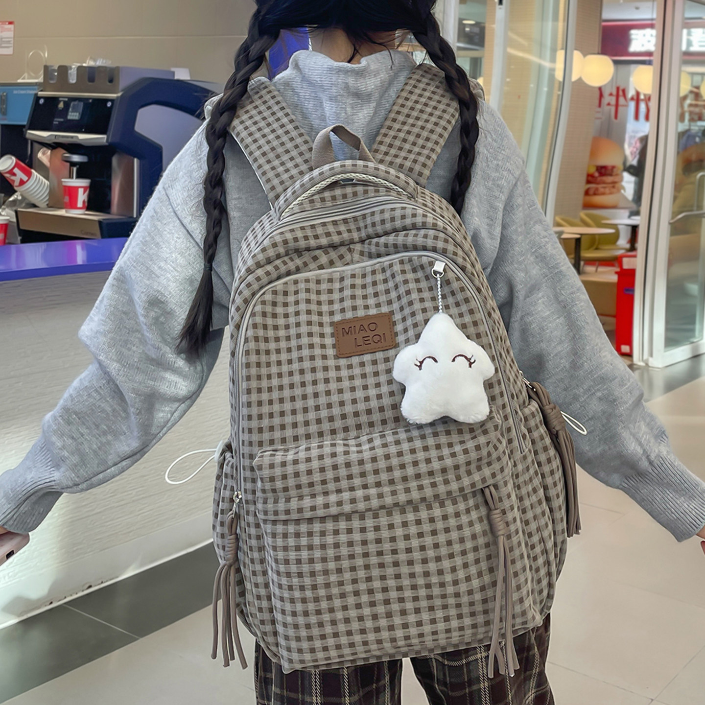 日系ins校园复古格子双肩包女 秋冬初中女生高中学生书包轻便背包,淘宝优惠券,粉丝福利购,淘宝优惠卷