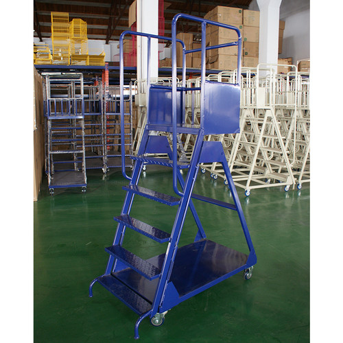 小型仓库车超市登高车仓库货架取货移动梯子带轮重力锁移动梯 - 图1