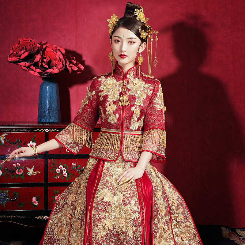 秀禾服新娘2020新款中式秀禾婚纱 唐黛芬旗袍