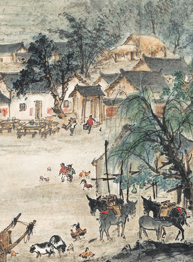 关山月山村跃进图山水长卷卷轴古代名画复制品书画礼品国画手卷