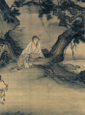 宋马麟静听松风图装饰画山水画