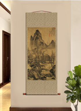 古代名画真迹复制品明唐寅步溪图条幅卷轴挂画山水画中式装饰画