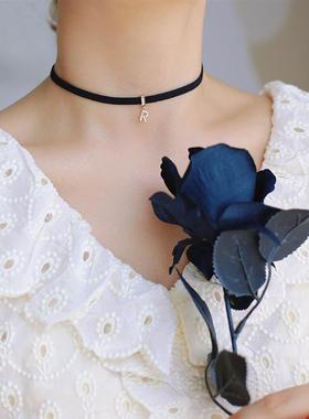 原创字母可定制锁骨链choker小众黑色皮绳项链ins风潮甜酷配饰女