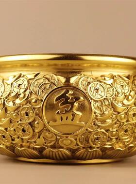 铜聚宝盆摆件纯铜盆家用客厅前台装饰品存钱罐黄铜聚财香炉送礼品