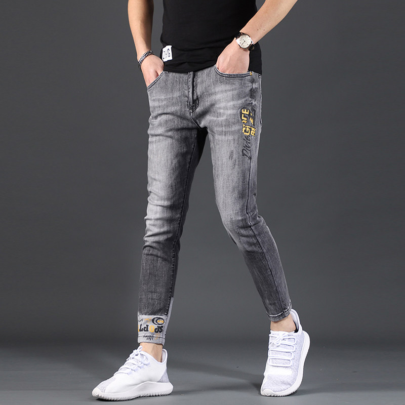 九分潮牌修身小脚男士休闲牛仔裤 范莉泰服饰牛仔裤