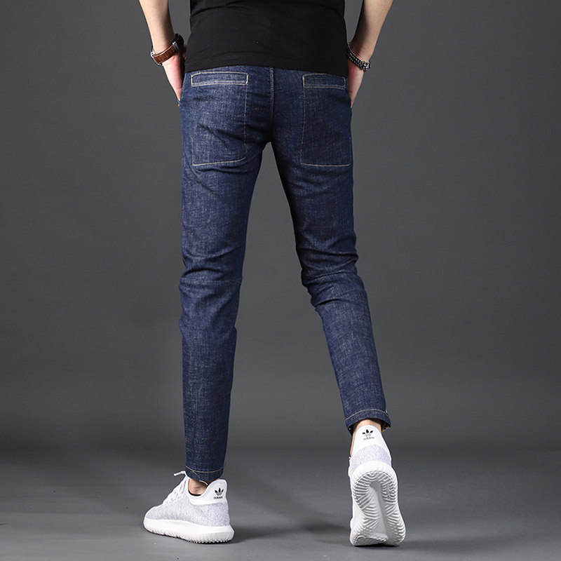 九分男潮牌9分小脚修身蓝色牛仔裤 范莉泰服饰牛仔裤