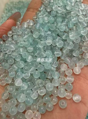 翡翠巴山4mm冰晴绿冰透天青冻圆珠隔珠隔片DIY配件饰品玉石散珠